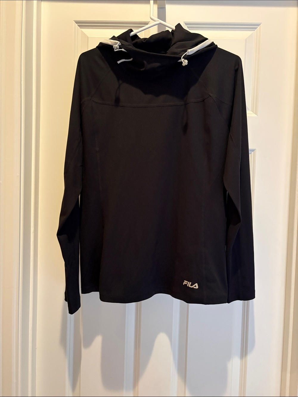 Fila Women's Black Crewneck Hooded Long-Sleeve Top-83% polyester, 17% spandex